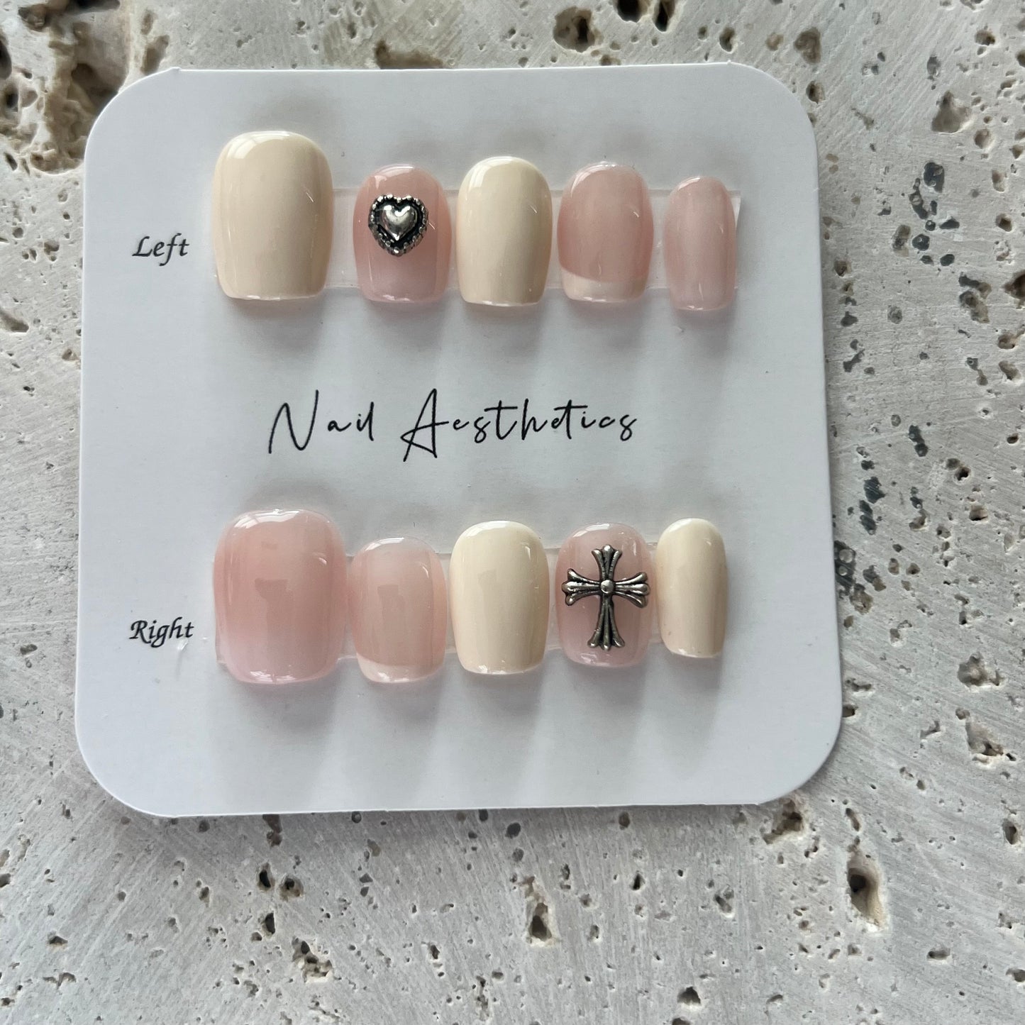 Pink Off White Cross Handmade Nails