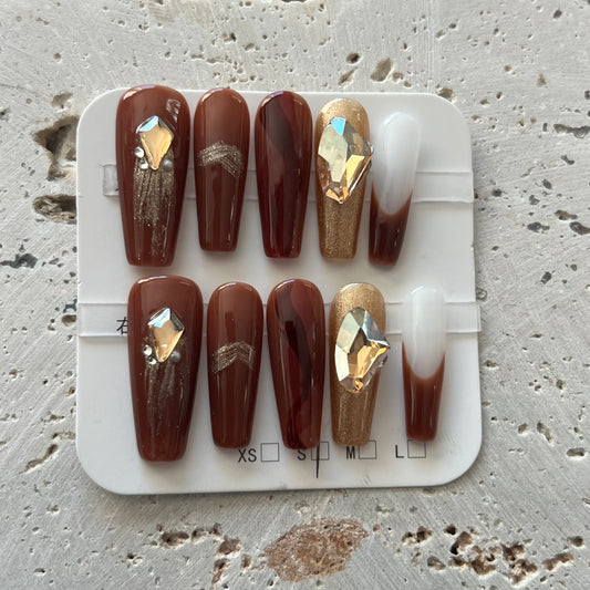 Brown and Gold Handmade Nails