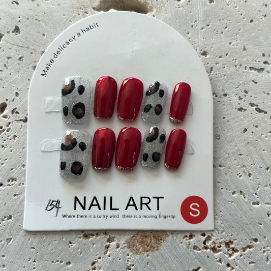 Red Leopard Cateye Handmade Nails