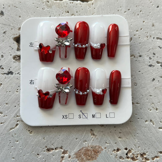 Red and White Handmade Nails