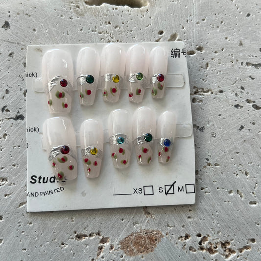 White With Dots Handmade Nails