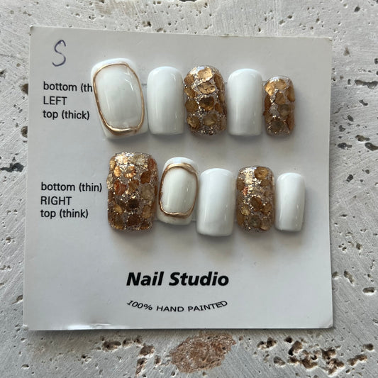 White and Gold Handmade Nails