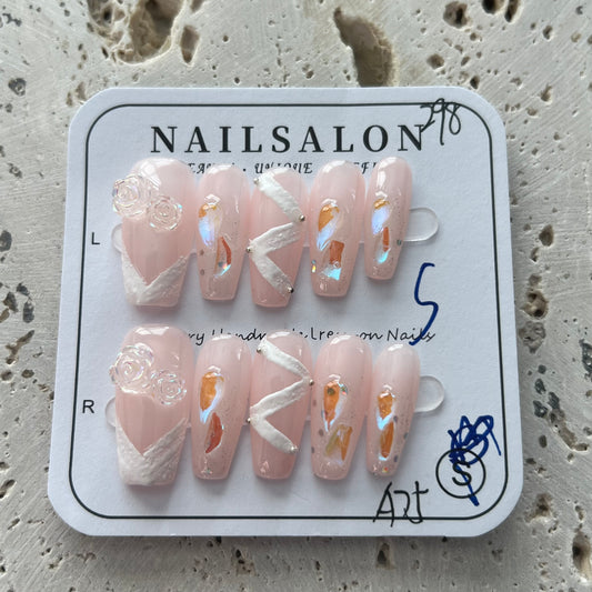 Pink Orange Handmade Nails